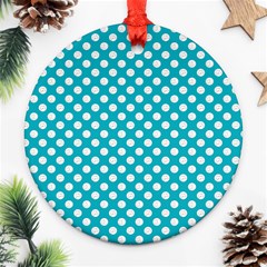 Sleeping Kitties Polka Dots Teal Ornament (round) by emilyzragz