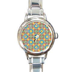 Geometric Multicolored Print Round Italian Charm Watch by dflcprints