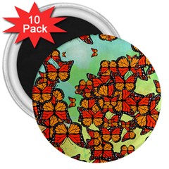 Monarch Butterflies 3  Magnets (10 Pack)  by linceazul