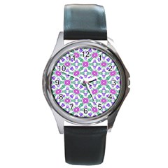 Multicolor Ornate Check Round Metal Watch by dflcprints