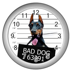 Bad Dog Wall Clocks (silver)  by Valentinaart