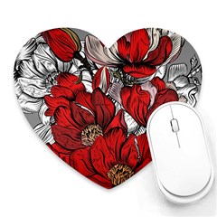 Red Flowers Pattern Heart Mousepads by TastefulDesigns