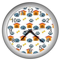 Bone House Face Dog Wall Clocks (silver)  by Mariart