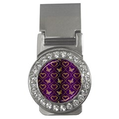 Flower Butterfly Gold Purple Heart Love Money Clips (cz)  by Mariart