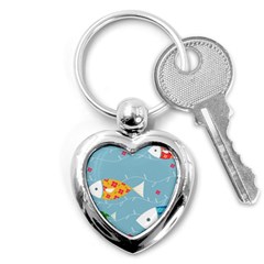 Fish Cute Swim Blue Sea Key Chains (heart)  by Mariart