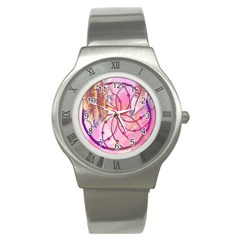 Watercolor Cute Dreamcatcher With Feathers Background Stainless Steel Watch by TastefulDesigns