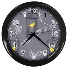 Cagr Bird Leaf Grey Yellow Wall Clocks (black) by Mariart