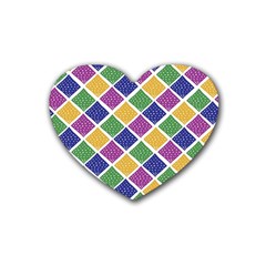 African Illutrations Plaid Color Rainbow Blue Green Yellow Purple White Line Chevron Wave Polkadot Rubber Coaster (heart)  by Mariart