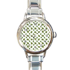 Leaves Motif Nature Pattern Round Italian Charm Watch by dflcprints