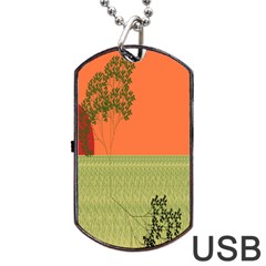 Sunset Orange Green Tree Sun Red Polka Dog Tag Usb Flash (two Sides) by Mariart