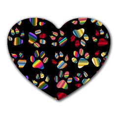 Colorful Paw Prints Pattern Background Reinvigorated Heart Mousepads by Nexatart