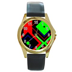 Desert Eagle Bronze Deco Pattern Texture Round Gold Metal Watch by Mariart