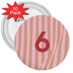 Number 6 Line Vertical Red Pink Wave Chevron 3  Buttons (10 Pack)  by Mariart