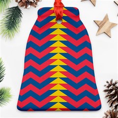 Lllustration Geometric Red Blue Yellow Chevron Wave Line Ornament (bell) by Mariart