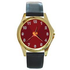 Heart Red Yellow Love Card Design Round Gold Metal Watch by Nexatart