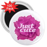 Just Cute Text Over Pink Rose 3  Magnets (100 pack) Front