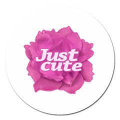 Just Cute Text Over Pink Rose Magnet 5  (round) by dflcprints