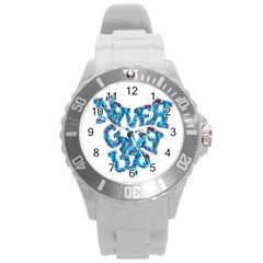 Sport Crossfit Fitness Gym Never Give Up Round Plastic Sport Watch (l) by Nexatart