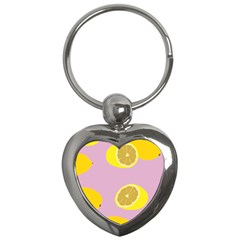 Fruit Lemons Orange Purple Key Chains (heart)  by Mariart