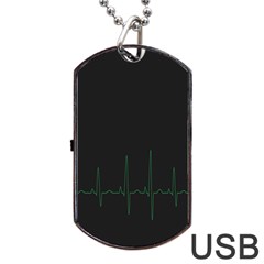 Heart Rate Line Green Black Wave Chevron Waves Dog Tag Usb Flash (one Side) by Mariart