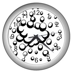 Splash Bubble Black White Polka Circle Wall Clocks (silver)  by Mariart