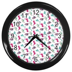 Dinosaurs Pattern Wall Clocks (black) by ValentinaDesign