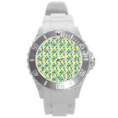 Colorful Triangle Pattern Round Plastic Sport Watch (l) by berwies