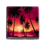 Nature Palm Trees Beach Sea Boat Sun Font Sunset Fabric Memory Card Reader (Square) Front