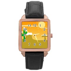 Sunrise Sunset Desert Sun Light Orange Ice Snow Rose Gold Leather Watch  by Mariart