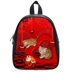 Cute, Playing Kitten With Hearts School Bags (small)  by FantasyWorld7