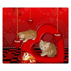 Cute, Playing Kitten With Hearts Double Sided Flano Blanket (small)  by FantasyWorld7