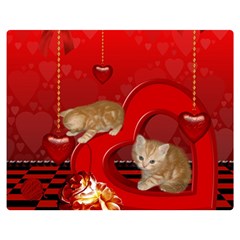 Cute, Playing Kitten With Hearts Double Sided Flano Blanket (medium)  by FantasyWorld7