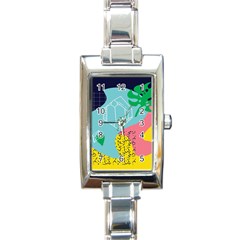 Behance Feelings Beauty Waves Blue Yellow Pink Green Leaf Rectangle Italian Charm Watch by Mariart