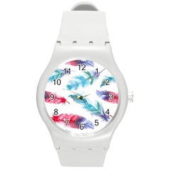 Watercolor Feather Background Round Plastic Sport Watch (m) by LimeGreenFlamingo