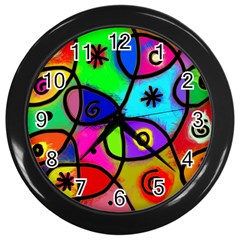 Digitally Painted Colourful Abstract Whimsical Shape Pattern Wall Clocks (black) by BangZart