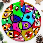 Digitally Painted Colourful Abstract Whimsical Shape Pattern Ornament (Round Filigree) Front