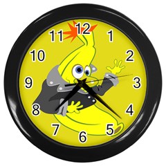 Funny Cartoon Punk Banana Illustration Wall Clocks (black) by BangZart