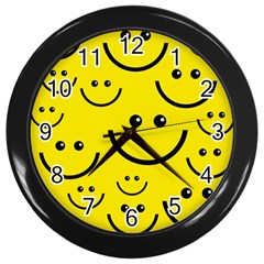 Digitally Created Yellow Happy Smile  Face Wallpaper Wall Clocks (black) by BangZart