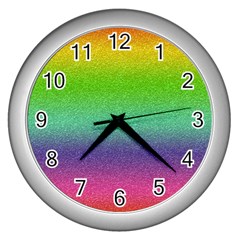 Metallic Rainbow Glitter Texture Wall Clocks (silver)  by paulaoliveiradesign