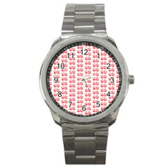 Red Lotus Floral Pattern Sport Metal Watch by paulaoliveiradesign