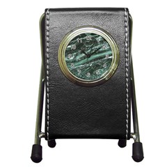 Green Marble Stone Texture Emerald  Pen Holder Desk Clocks by paulaoliveiradesign