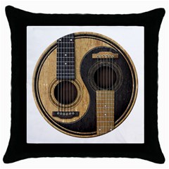 Old And Worn Acoustic Guitars Yin Yang Throw Pillow Case (black) by JeffBartels