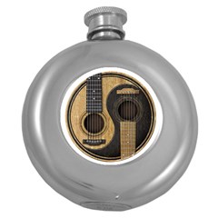 Old And Worn Acoustic Guitars Yin Yang Round Hip Flask (5 Oz) by JeffBartels