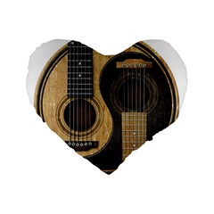 Old And Worn Acoustic Guitars Yin Yang Standard 16  Premium Flano Heart Shape Cushions by JeffBartels