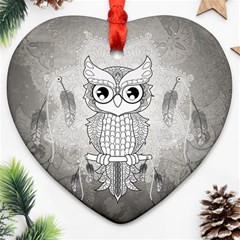 Wonderful Owl, Mandala Design Heart Ornament (two Sides) by FantasyWorld7