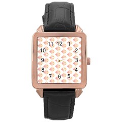 Geometric Losangle Pattern Rosy Rose Gold Leather Watch  by paulaoliveiradesign