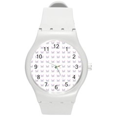 Pink Cute Cat Pattern Round Plastic Sport Watch (m) by paulaoliveiradesign