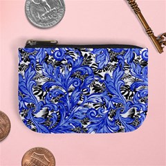 Blue Black Leaves Spring Flower Mini Coin Purse by PattyVilleDesigns