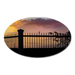 Small Bird Over Fence Backlight Sunset Scene Oval Magnet Front