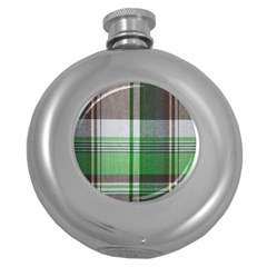 Plaid Fabric Texture Brown And Green Round Hip Flask (5 Oz) by BangZart